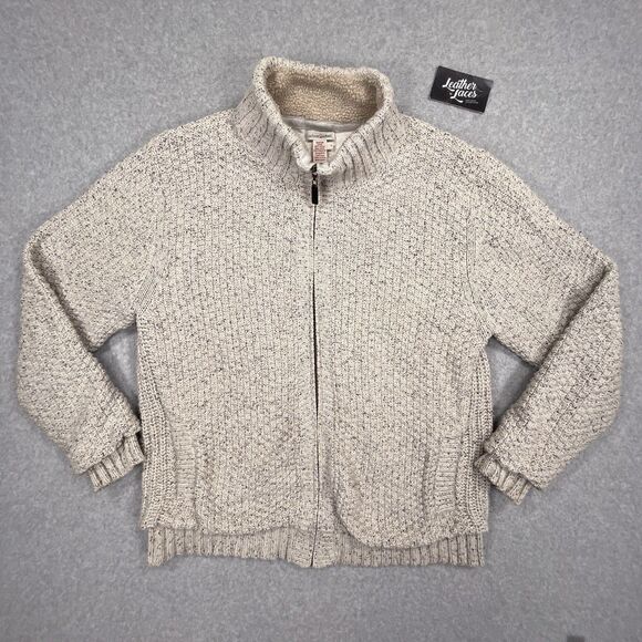 Carbon 2 Cobalt Sweater Mens Large Full Zip Heavy Lined Fisherman Flecked Cream - Picture 1 of 10